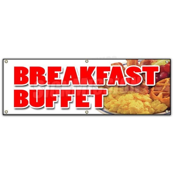 BREAKFAST BUFFET BANNER SIGN ayce waffle pancake bacon eggs all can eat